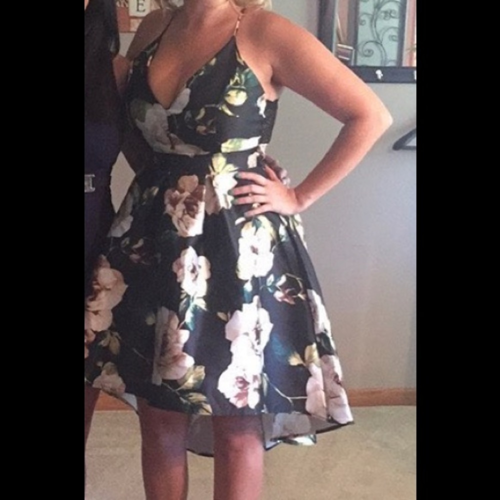 AKIRA Black Floral High Low Dress